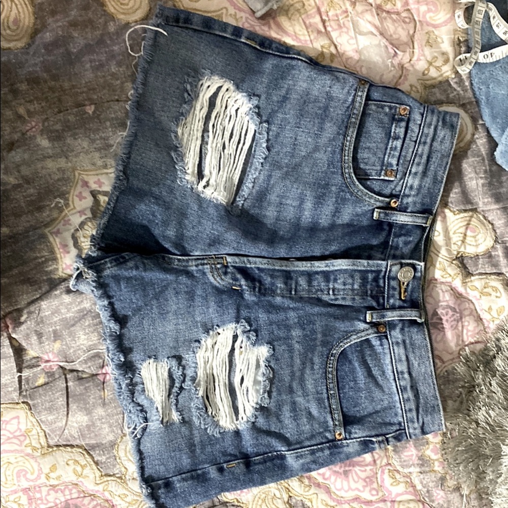 Distressed Blue Denim Shorts
